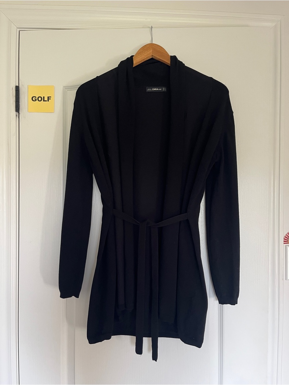 Zara Black Knit Robe Cardigan with Waist Tie